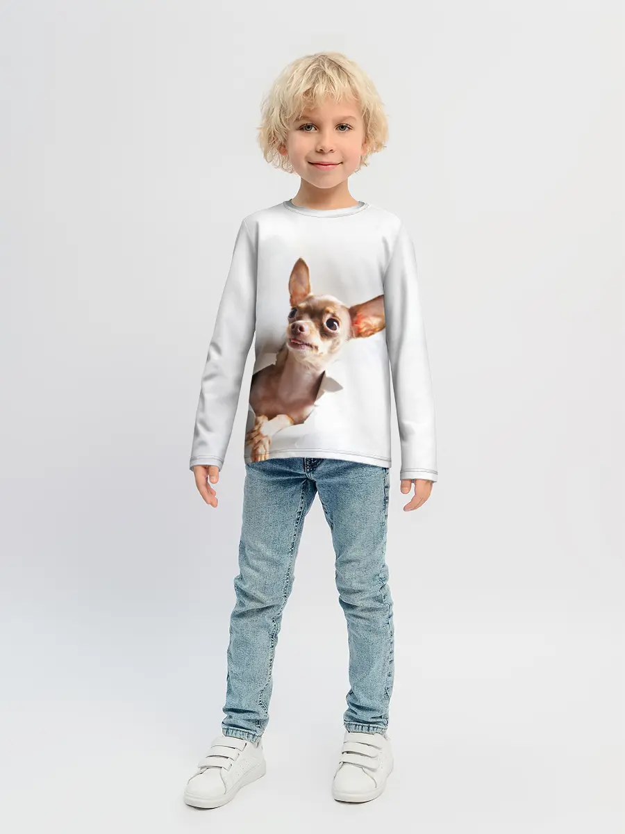 Детский лонгслив / Чихуахуа из бумаги вылазит