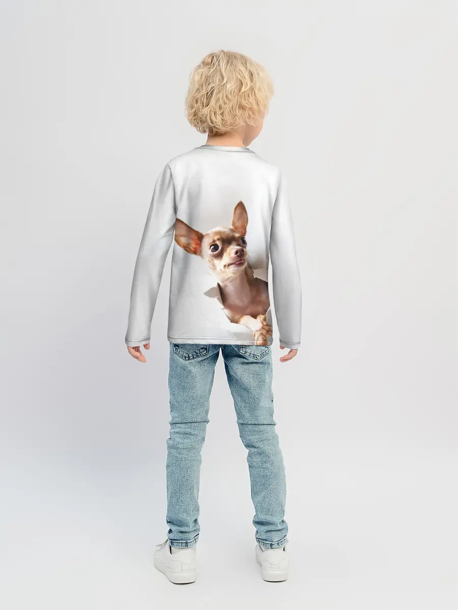Детский лонгслив / Чихуахуа из бумаги вылазит