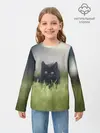 Детский лонгслив / черный кот на лугу