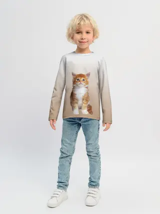 Детский лонгслив / бело-рыжий котенок реализм