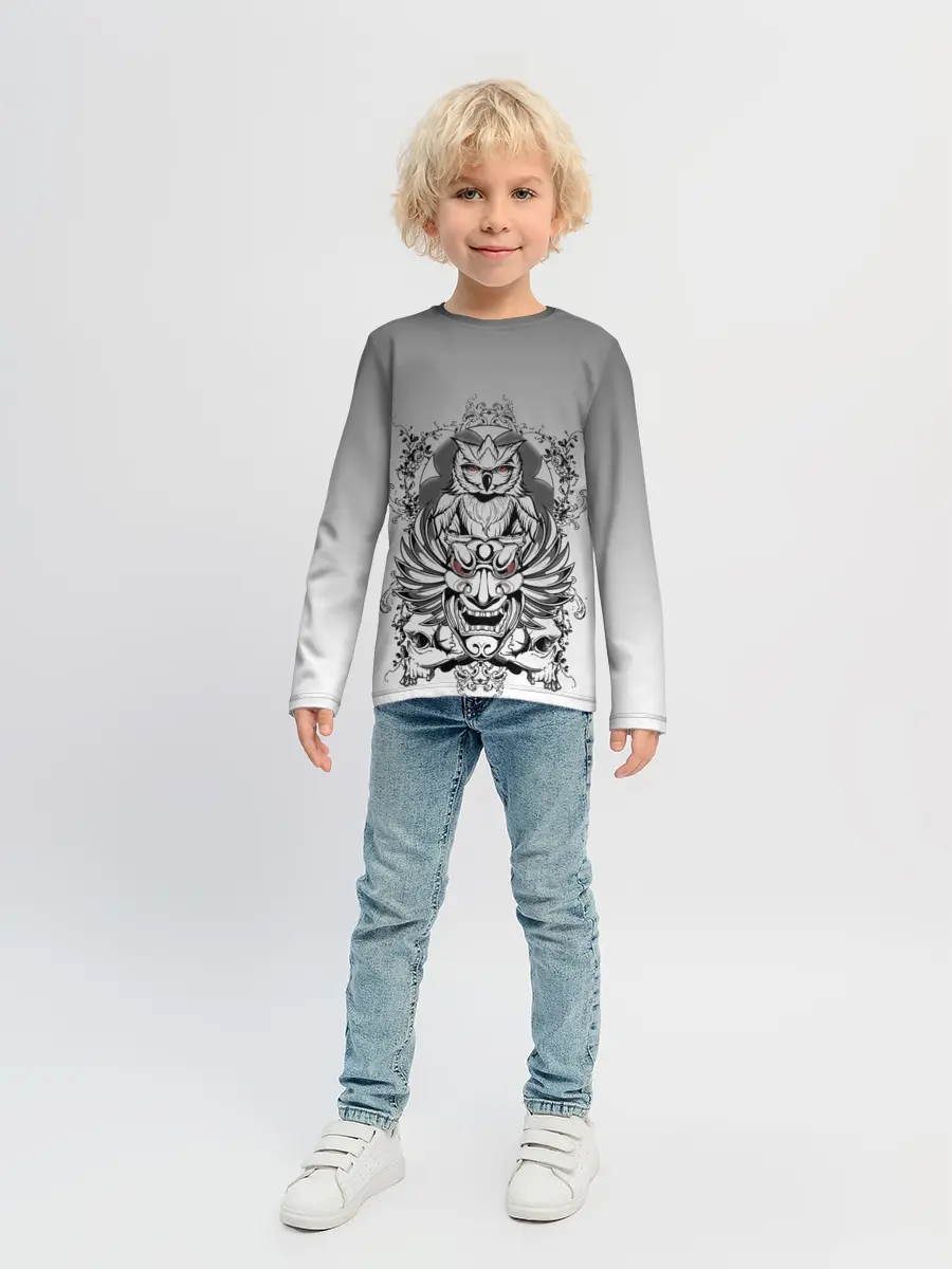 Детский лонгслив / маска сова смерть череп