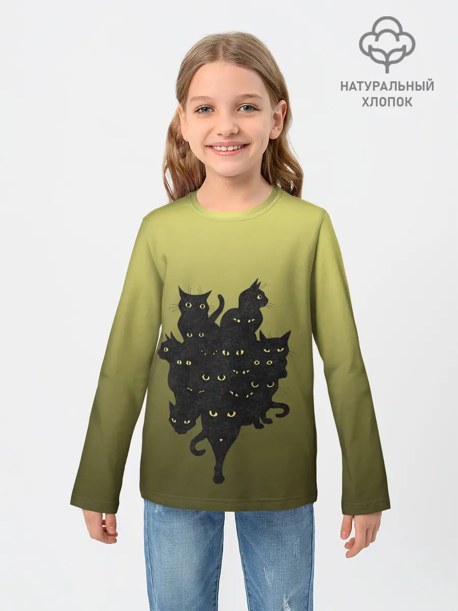 Детский лонгслив / много черных котов