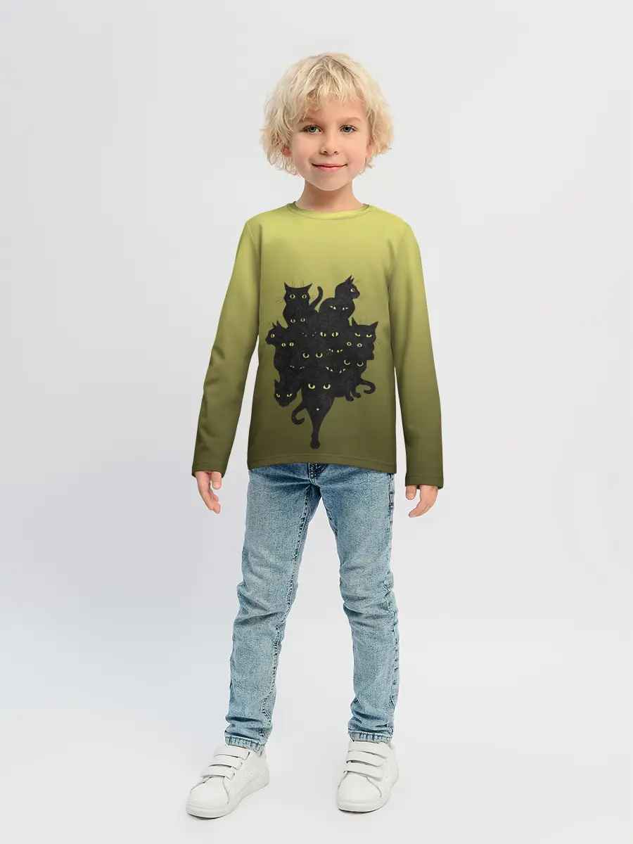 Детский лонгслив / много черных котов
