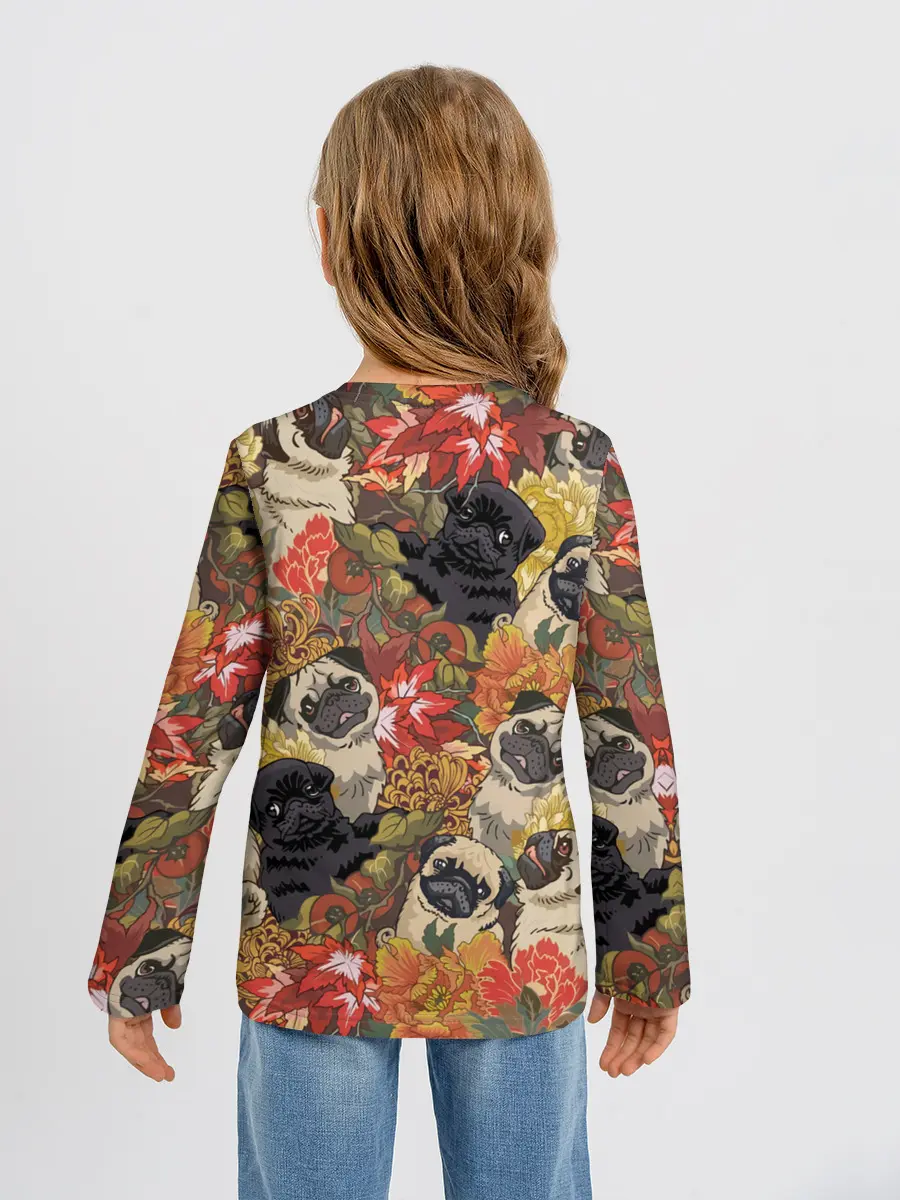 Детский лонгслив / Мопсики | Цветочки