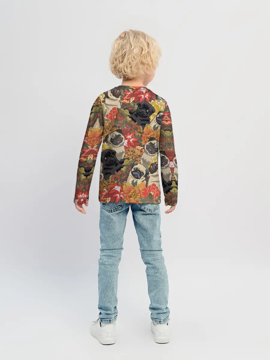 Детский лонгслив / Мопсики | Цветочки