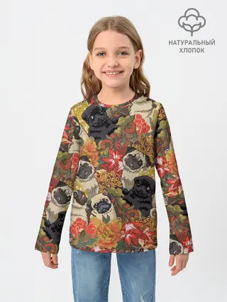 Детский лонгслив / Мопсики | Цветочки
