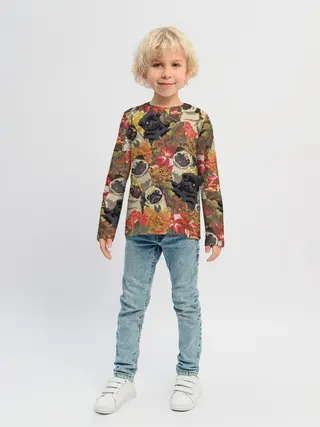 Детский лонгслив / Мопсики | Цветочки