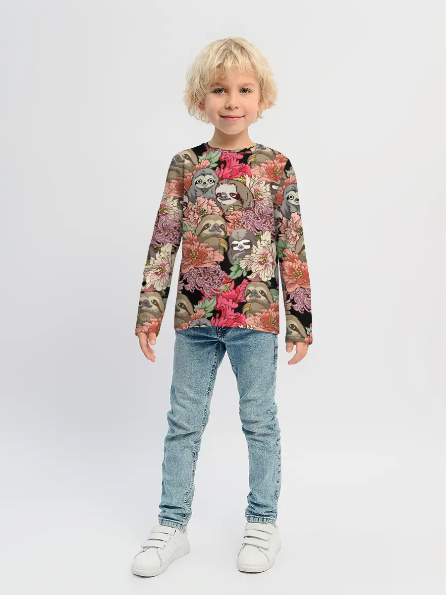 Детский лонгслив / Ленивец & Цветочки