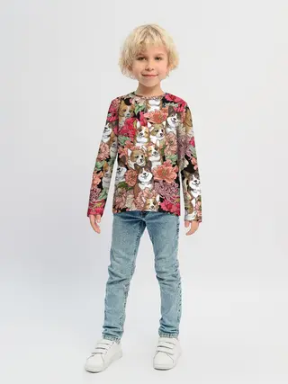 Детский лонгслив / Корги & Цветы