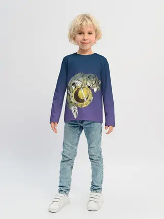 Детский лонгслив / волченок на луне рисунок