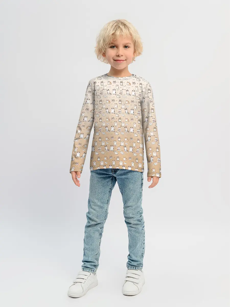 Детский лонгслив / много котиков узор