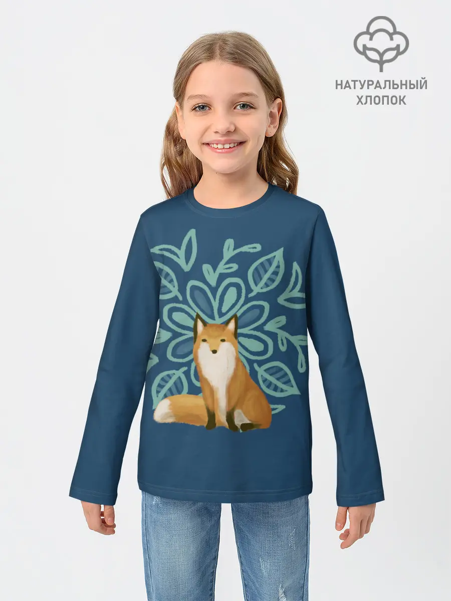 Детский лонгслив / Лиса с цветочным узором