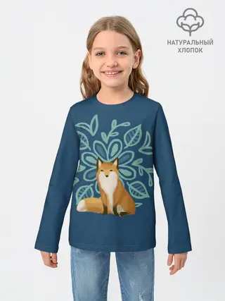 Детский лонгслив / Лиса с цветочным узором