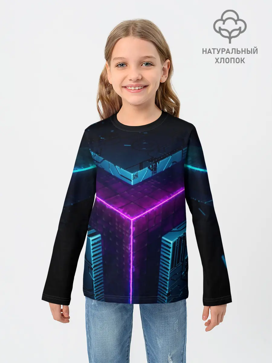 Детский лонгслив / Неоновые грани 3D