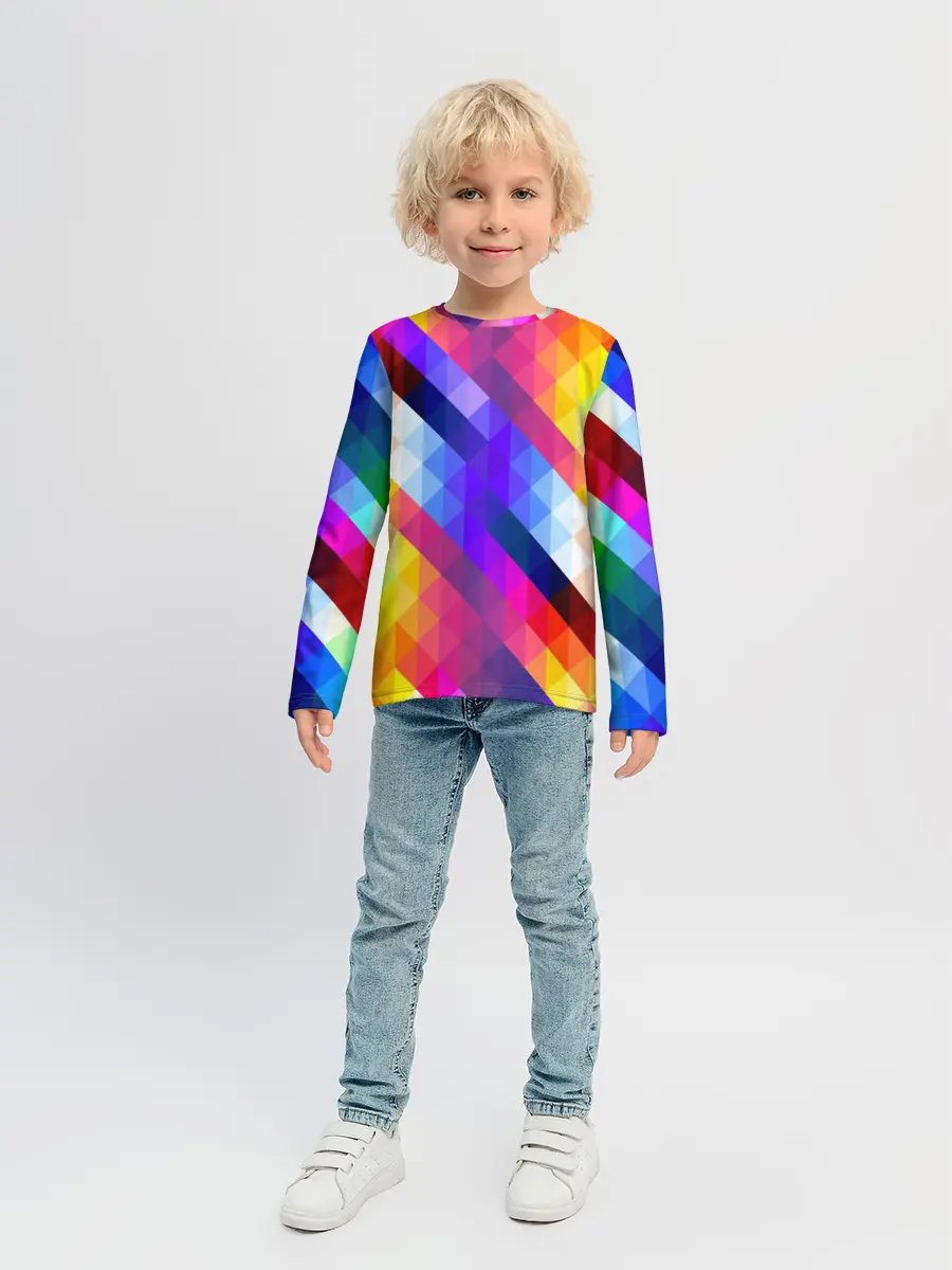 Детский лонгслив / Пиксельная радуга