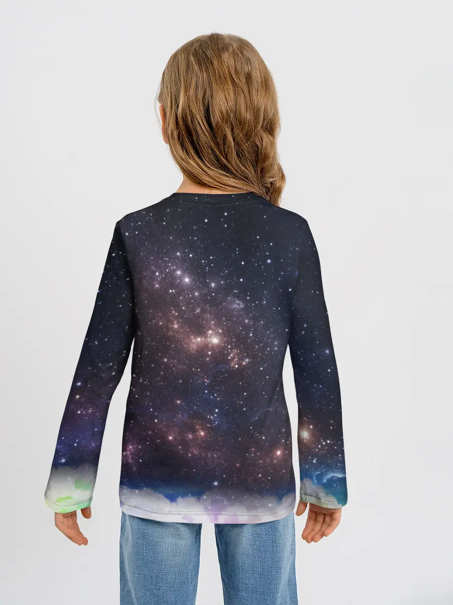 Детский лонгслив / Мопс на курице в космосе