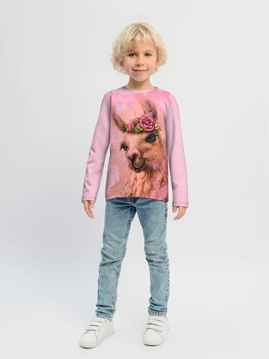 Детский лонгслив / лама с цветами