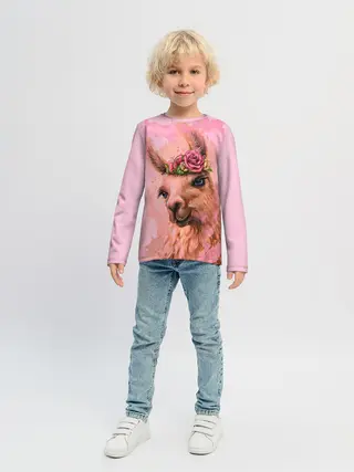 Детский лонгслив / лама с цветами
