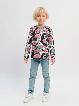 Детский лонгслив / фламинго и попугаи