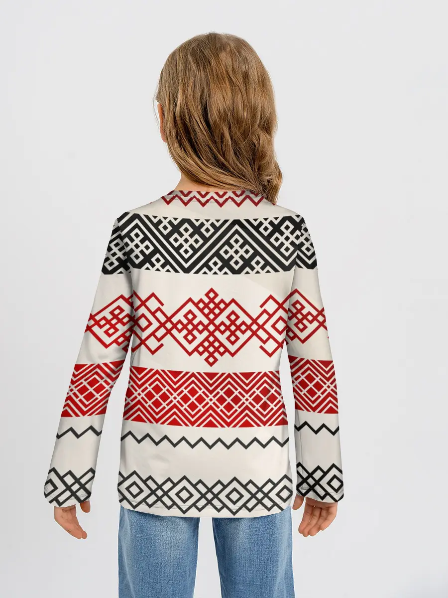 Детский лонгслив / Славянский узор красно-черный