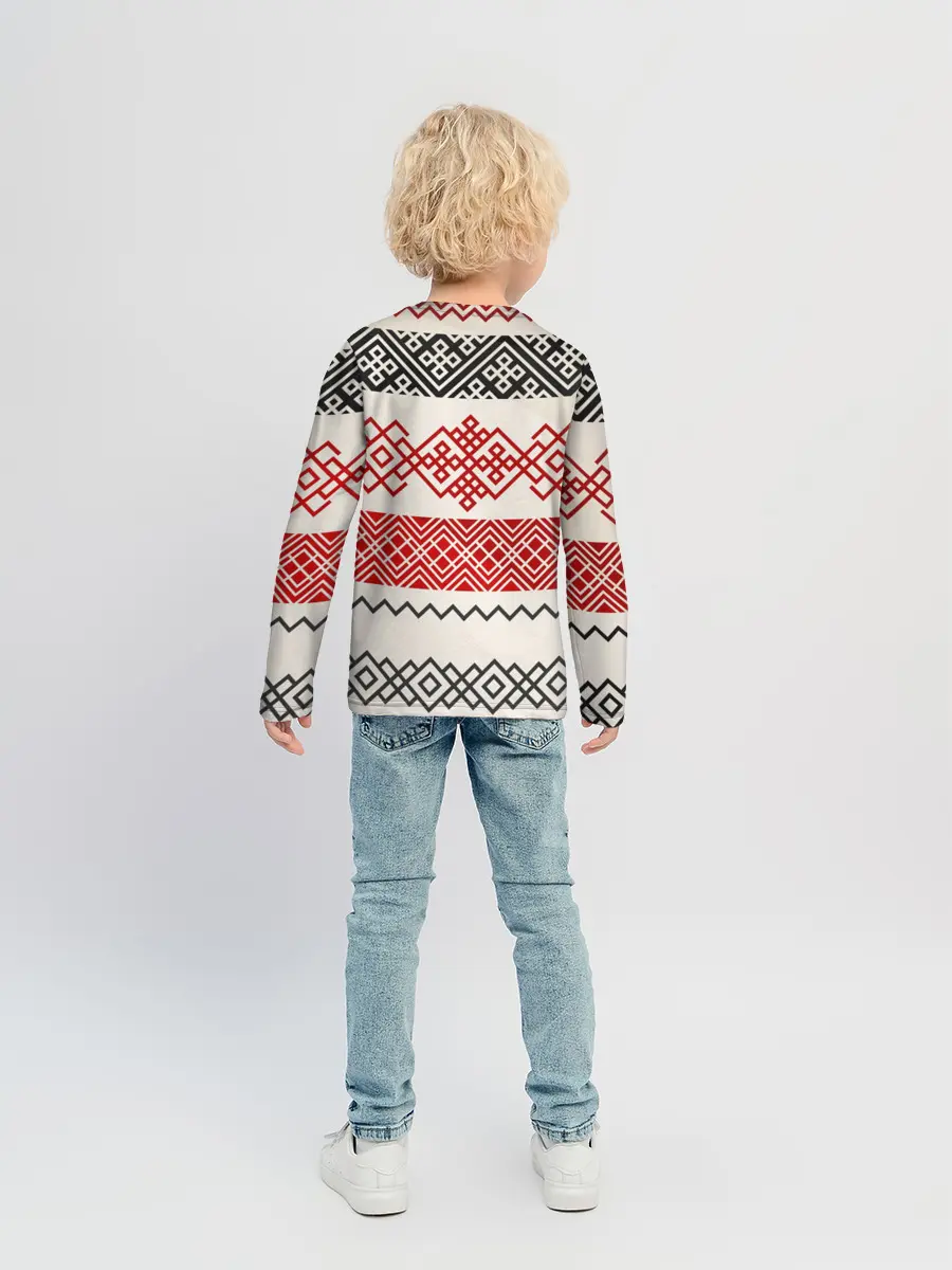 Детский лонгслив / Славянский узор красно-черный