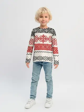 Детский лонгслив / Славянский узор красно-черный