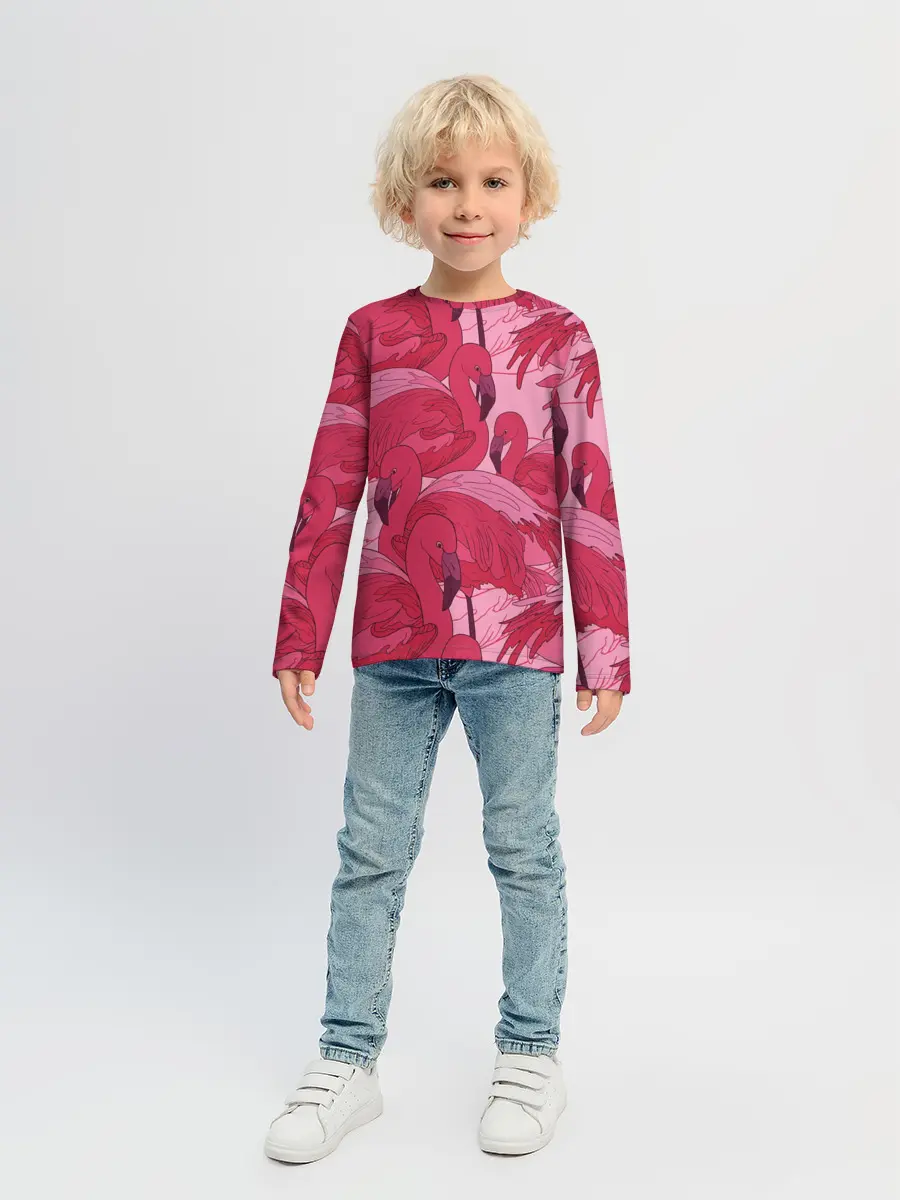 Детский лонгслив / розовые фламинго