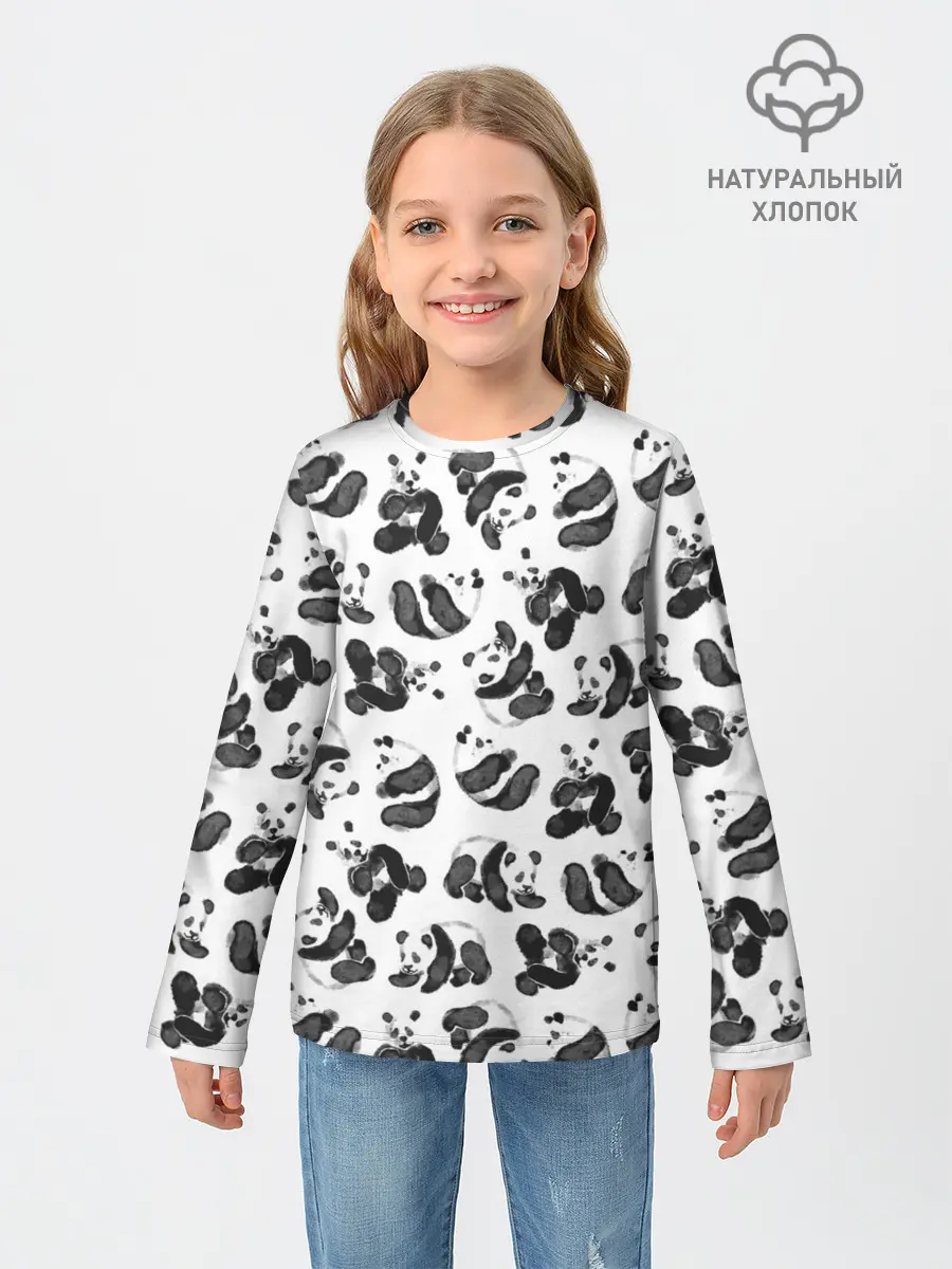 Детский лонгслив / Акварельные панды паттерн