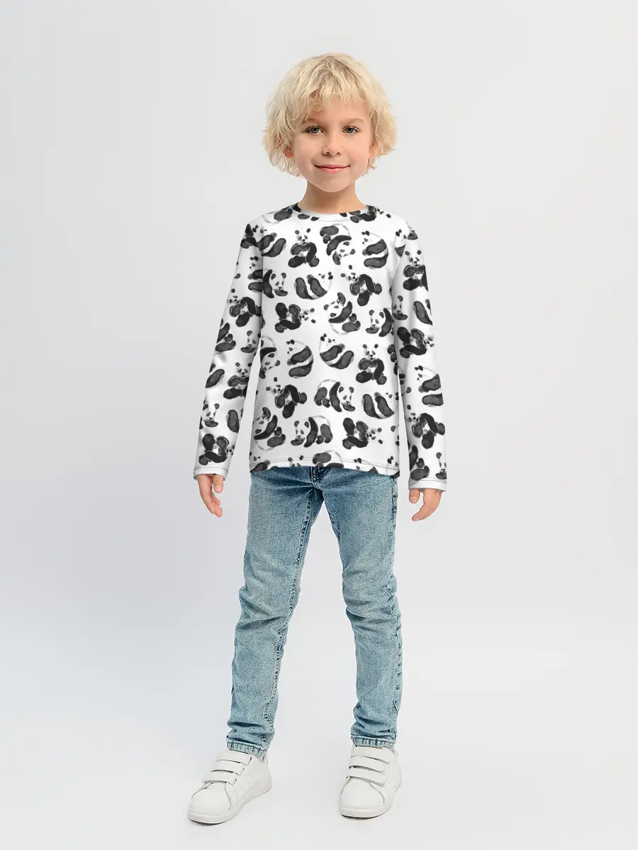 Детский лонгслив / Акварельные панды паттерн