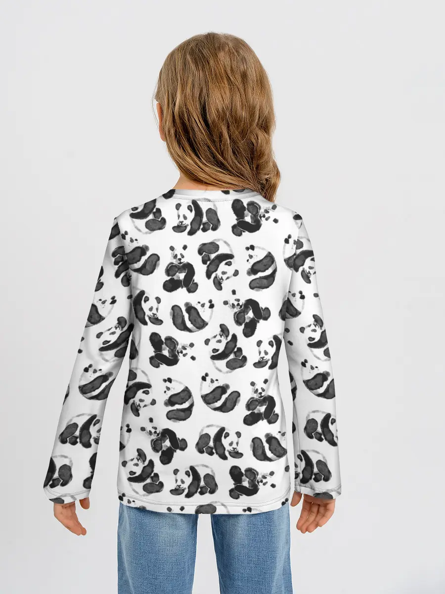 Детский лонгслив / Акварельные панды паттерн