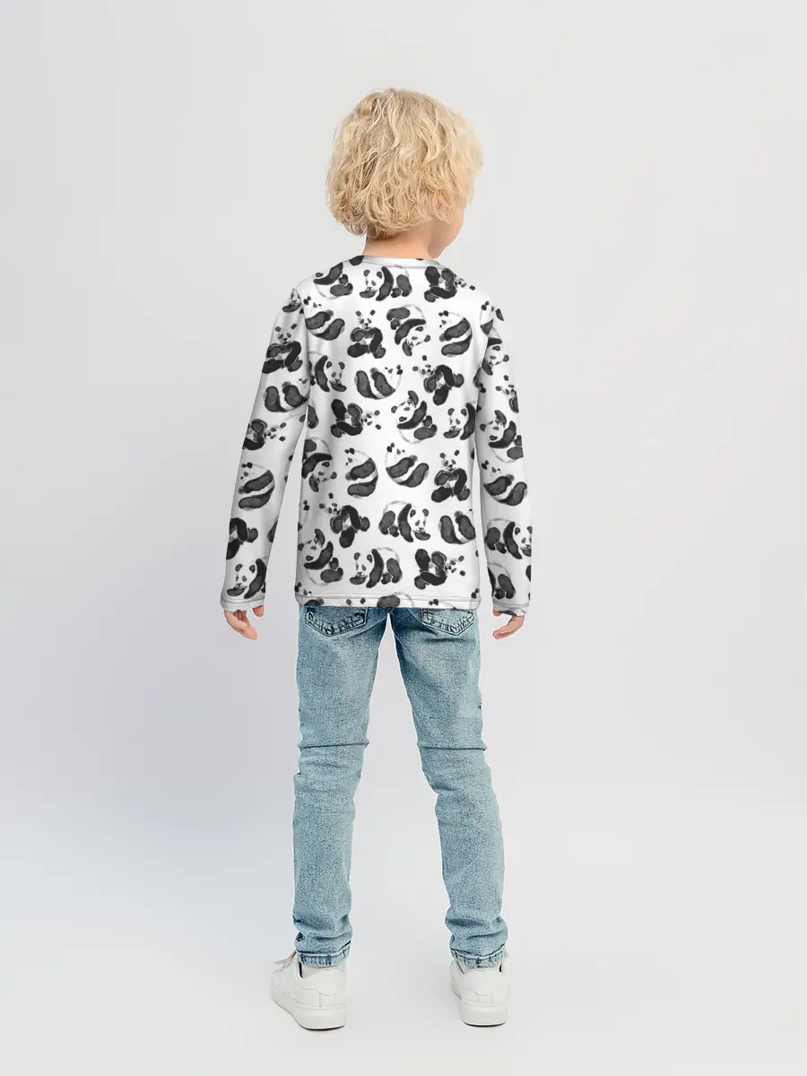 Детский лонгслив / Акварельные панды паттерн