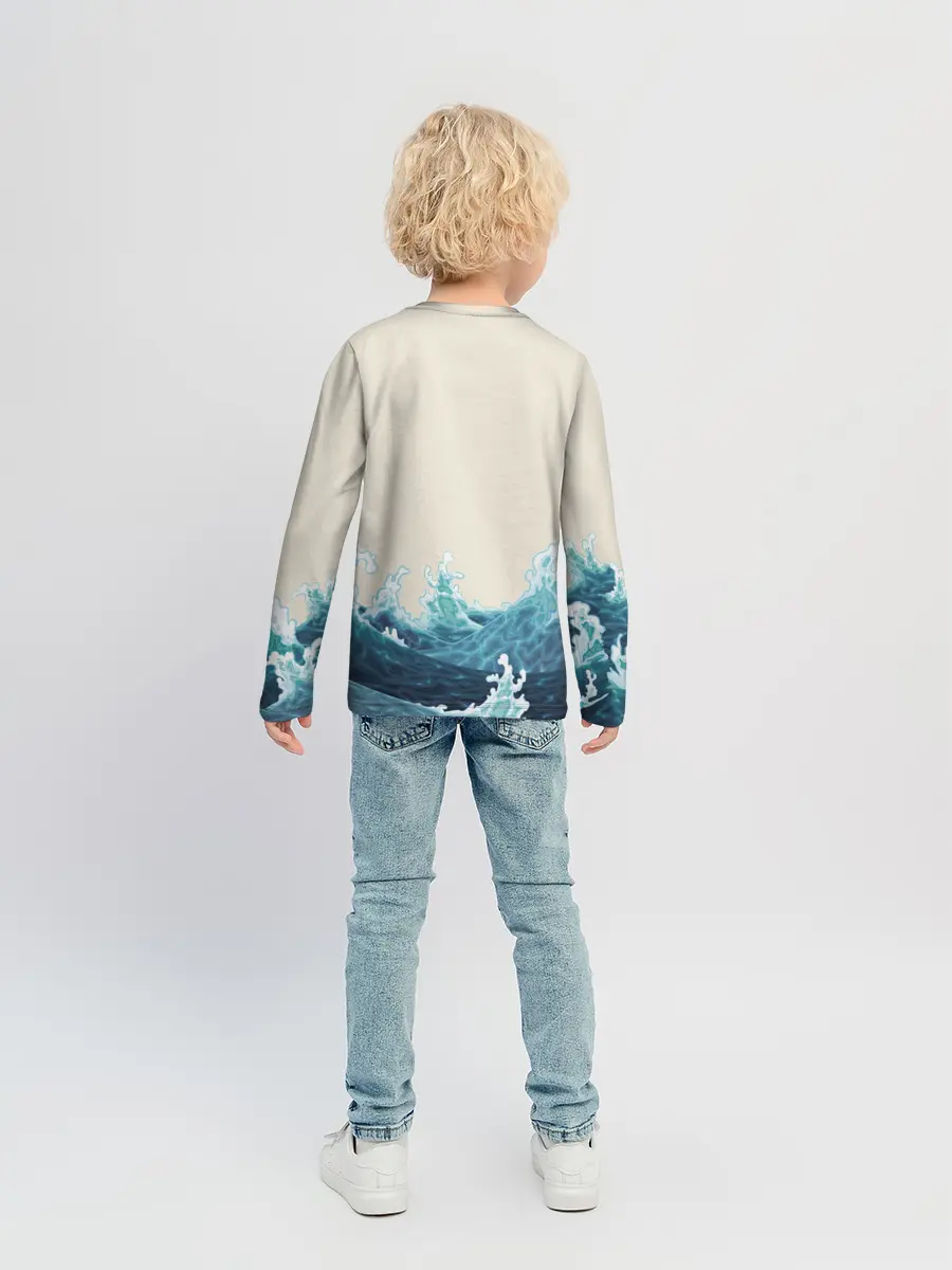 Детский лонгслив / Японский Стиль Волны и Солнце