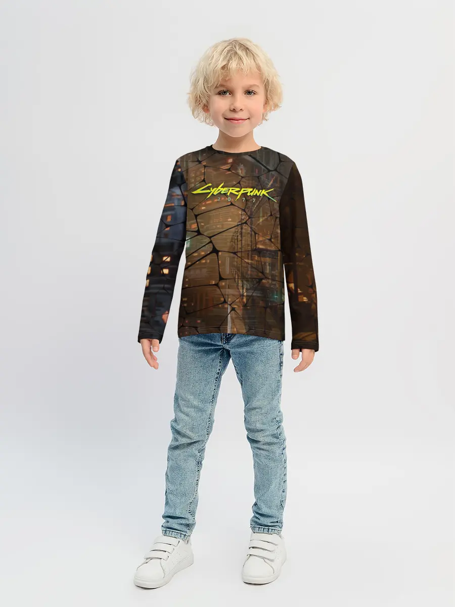 Детский лонгслив / Киберпанк - Город в паутинке