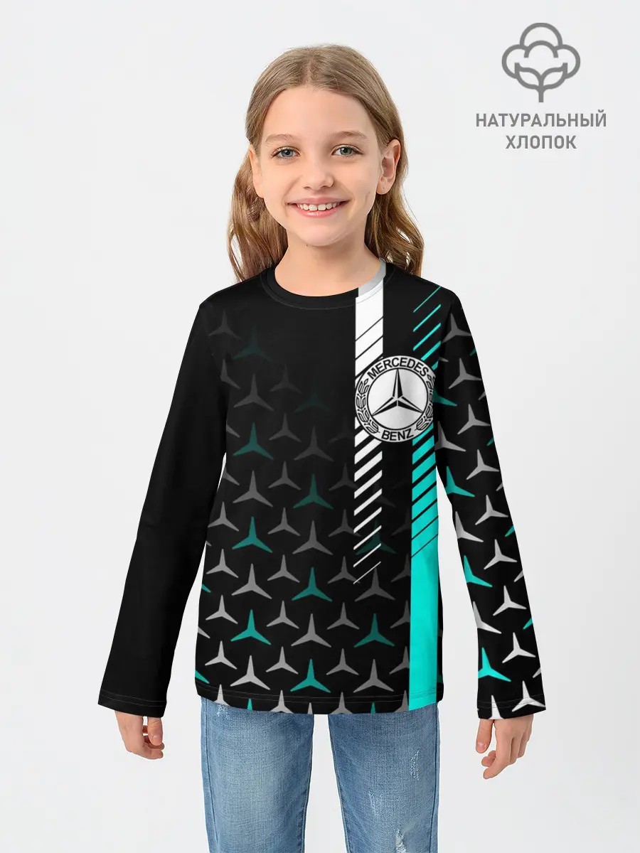 Детский лонгслив / МЕРСЕДЕС / AQUA BLACK GRADIENT