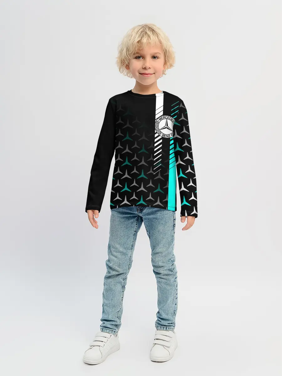 Детский лонгслив / МЕРСЕДЕС / AQUA BLACK GRADIENT