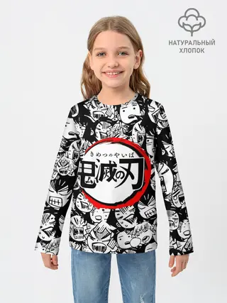 Детский лонгслив / DEMON SLAYER / ЛИЦА / УЗОР