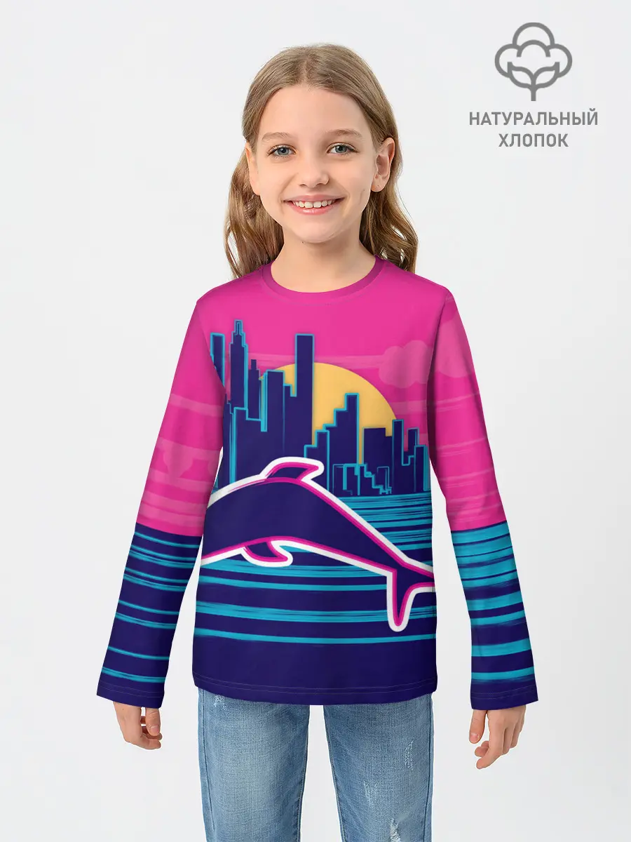 Детский лонгслив / Ретро дельфин