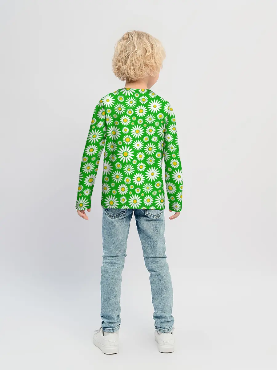 Детский лонгслив / Ромашки на зелёном фоне