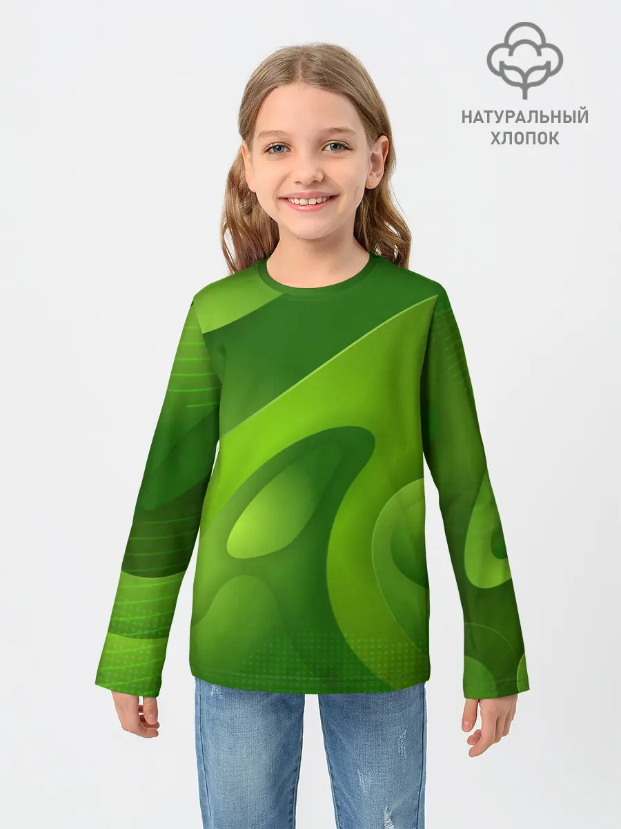 Детский лонгслив / 3d Green abstract