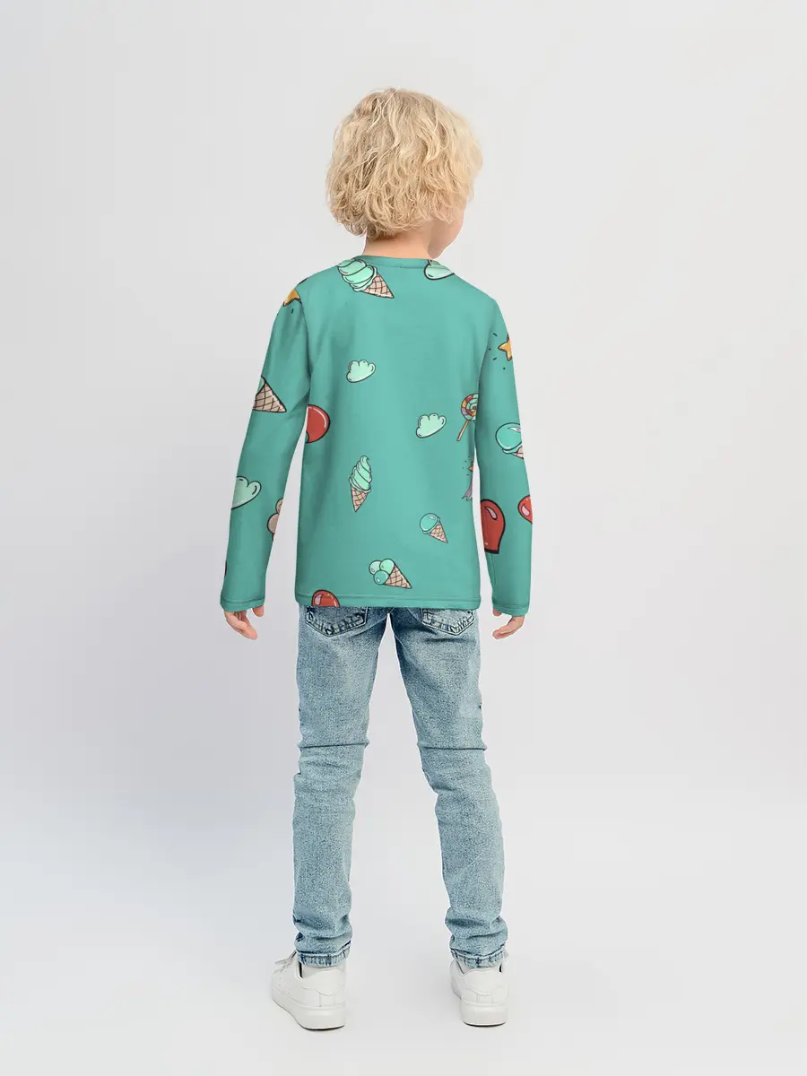 Детский лонгслив / Единорог с мороженкой