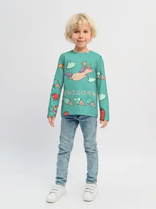Детский лонгслив / Единорог с мороженкой