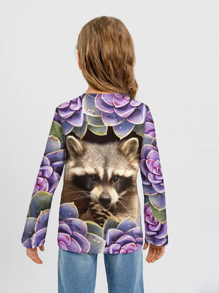 Детский лонгслив / Енот среди цветов