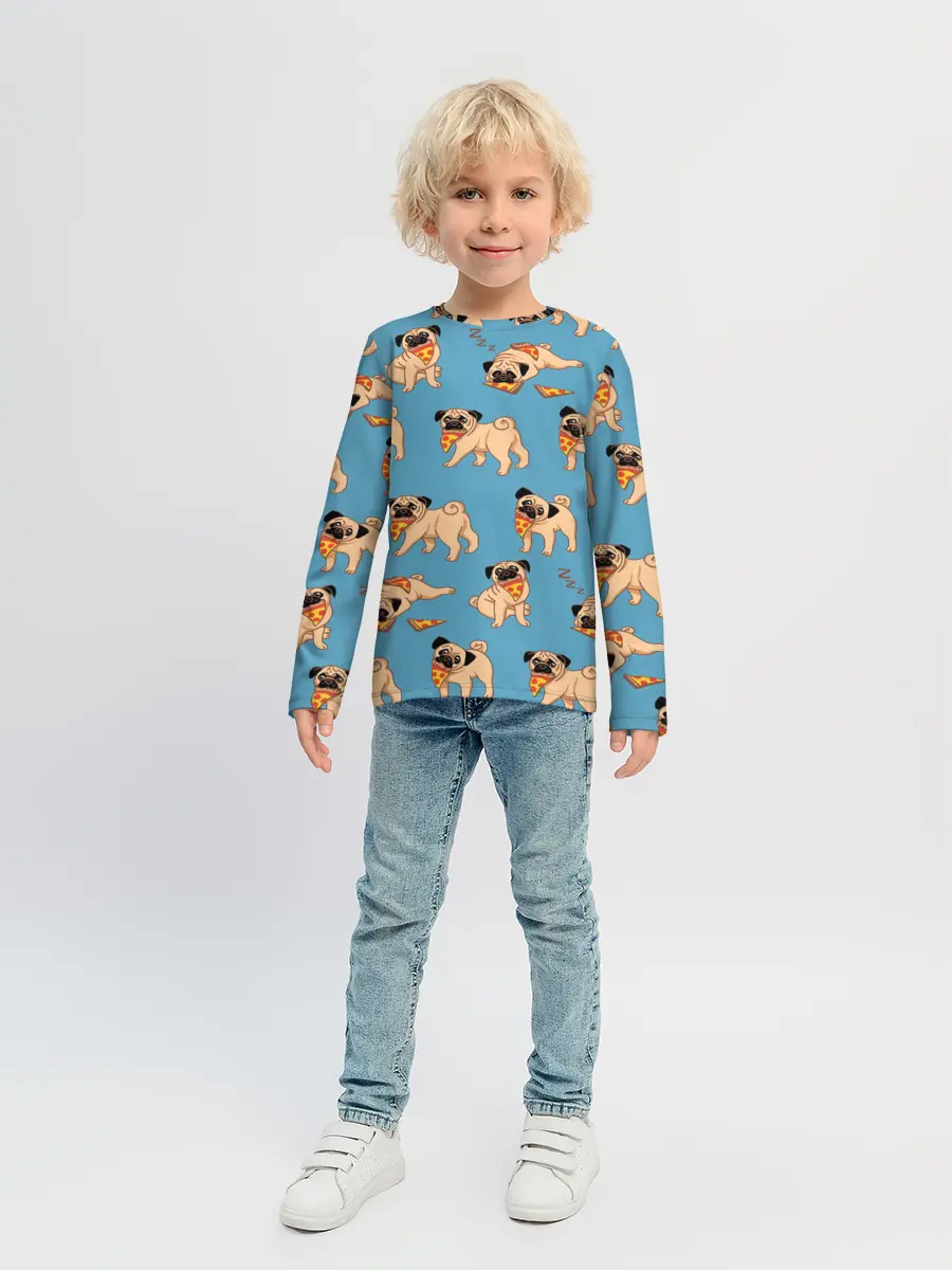 Детский лонгслив / Мопсы с пиццей
