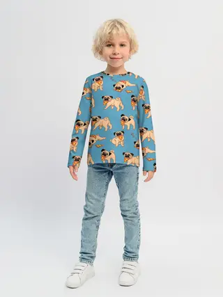 Детский лонгслив / Мопсы с пиццей