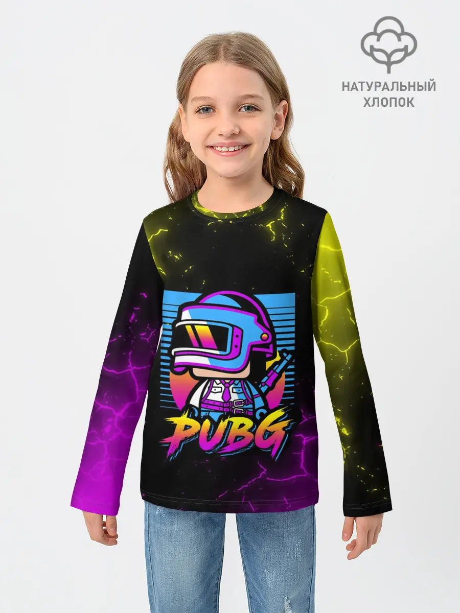 Детский лонгслив / PUBG RETRO NEON / ПАБГ НЕОН