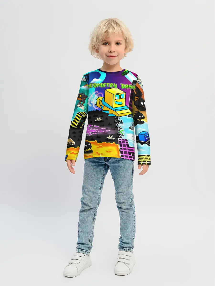 Детский лонгслив / Geometry Dash