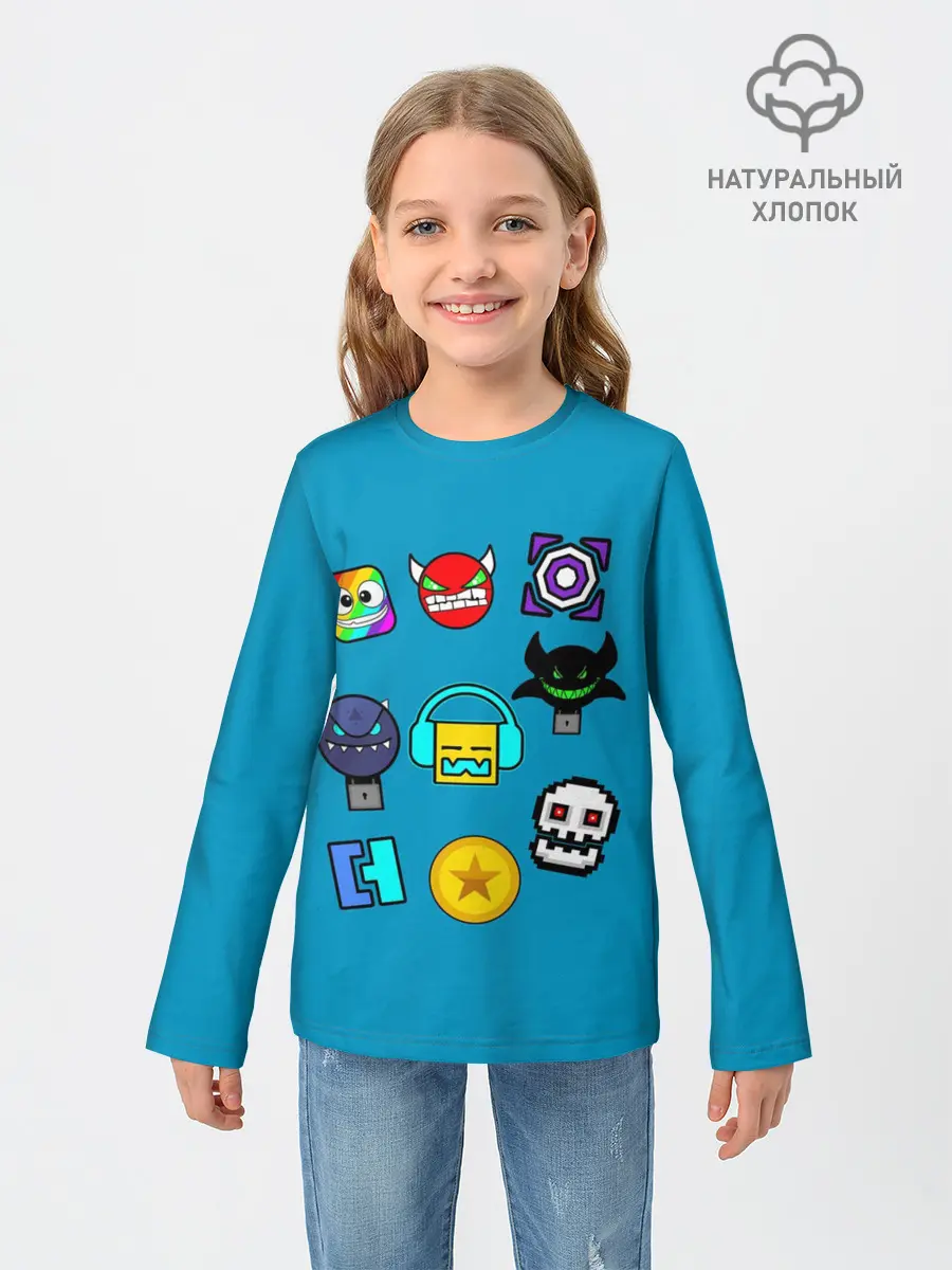 Детский лонгслив / Geometry Dash Icons