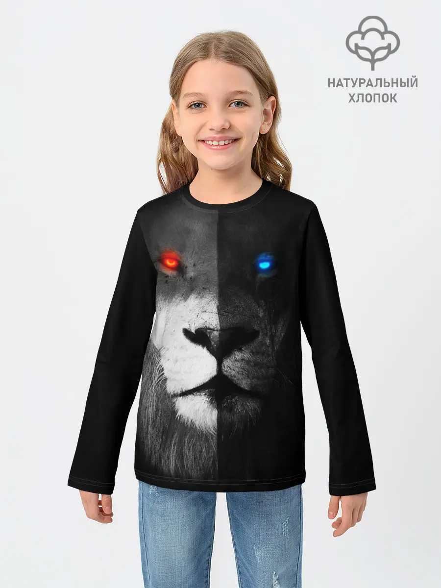 Детский лонгслив / ЛЕВ - НЕОНОВЫЕ ГЛАЗА