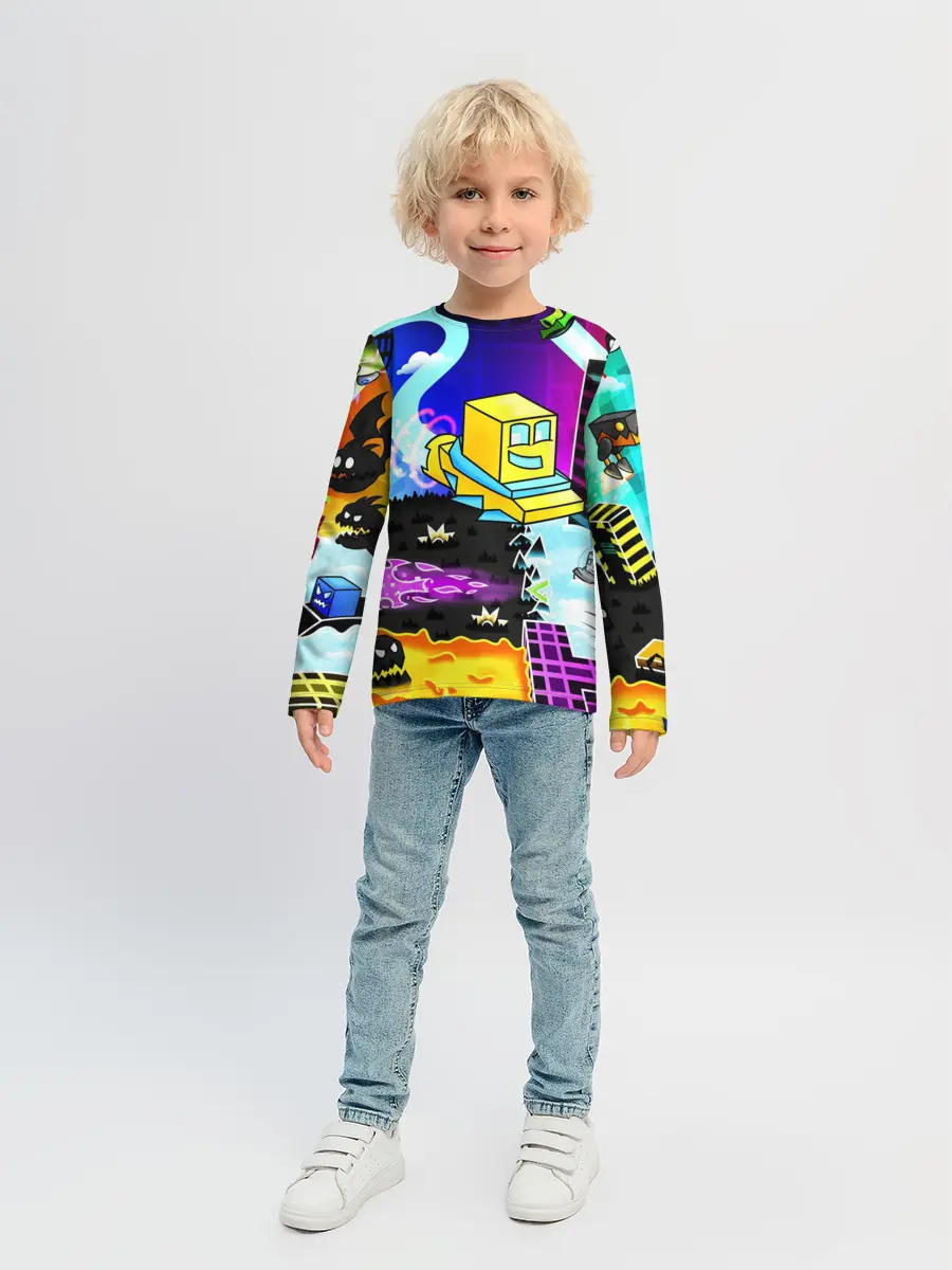 Детский лонгслив / GEOMETRY DASH / ГЕОМЕТРИ ДАШ