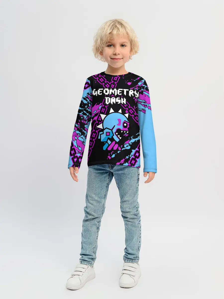 Детский лонгслив / Geometry Dash